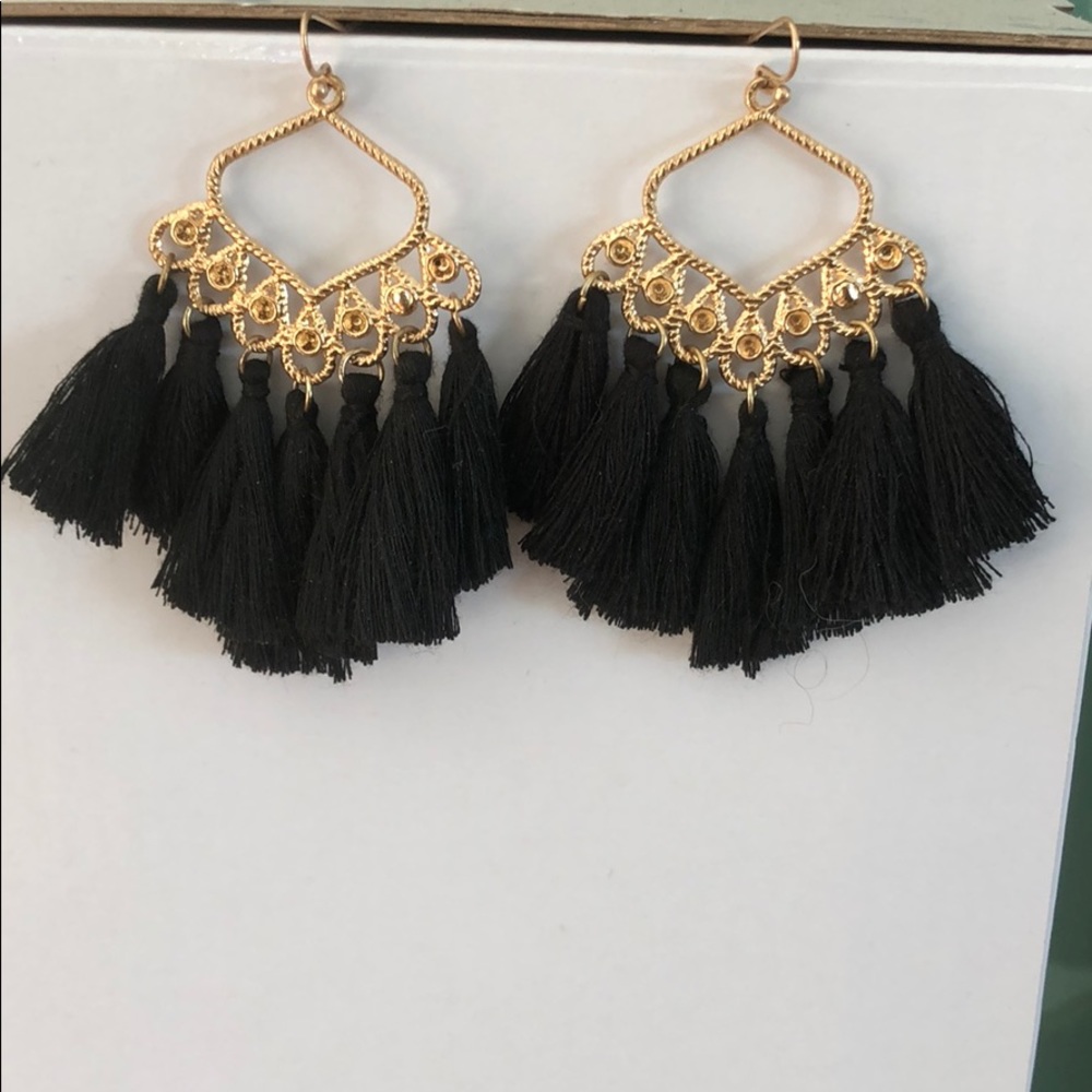 Tassel Earrings black and gold